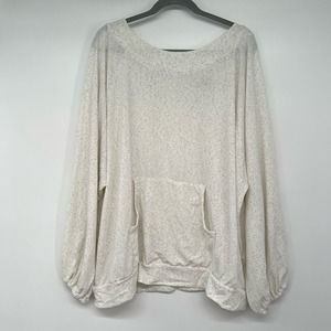 White Birch Kangaroo Pocket Sweatshirt Top Women's 1X White Speckled Relaxed Fit